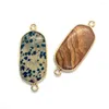 Collares pendientes Collar de damas de piedra natural de doble cara utilizado para la fabricación de joyas Conector de doble anillo Cuarzo moteado al por mayor