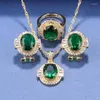 Necklace Earrings Set 12-Colors Green Cubic Zirconia Clip And Fashion Costume Italian Gold Plated For Women Open Ring