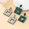 Dangle Earrings Vintage Green Rhinestone Square Pendant For Women Fashion Jewelry Girls' Daily Collection Accessories