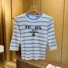 Women's T Shirt designer tshirt Women shirts Tops Short Sleeve Tees Fashion Round neck blue stripe classic print Sunscreen Top womens clothes