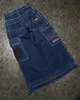 Kvinnors jeans vintage jnco mönster stor multi pocket baggy tvätt hög midja breda ben byxor gotiska rak 231123