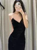 Casual Dresses Zach AiIsa Winter Women's Retro Design Sexy Bright Underwear Suspender Slim Velvet Texture Midi High Waist Dress