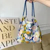 Kvällspåsar 2023 Trend Summer Women's Cotton Bag DrawString Shoulder Y2K Flowers Design Handväskor stor kapacitetshopping Tote