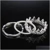 Band Ringen Sier Crown Ring 3 In1 Afneembare Knuckle Ringen Band Vrouwen Mode-sieraden Cadeau Will En Drop Levering Sieraden Ring Dhi2Q