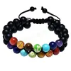 7 Chakra Beads Lava Rock Men Bransoleta podwójna warstwowa Row Regulowana UNISEX Joga Kamienna Energia Uzdrawianie Kamienie