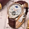 Lige Men's Automatic Mechanical Watch Real Belt Waterproof Multi-Function Sports Tourbillon Watch