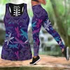 Kadın Taytları Güzel Yoga Seti 3D Kadınlar için Baskılı Renkli Premium Dragonfly Tank Teşhal Boşluk