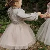 Meisjesjurken Kindermeisjes Prinses 2023 Koreaanse kanten kraag Mesh Stitch bedrukte katoenen jurk