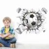 Autocollants muraux 3d Football Football trou cassé vue maison décalcomanie impression affiche pour chambre d'enfants Sport garçons chambre murale décorative