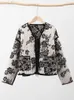 Giacca trapuntata con stampa di moda Donna scollo a V patchwork autunno inverno imbottito con lacci streetwear cappotto parka casual tascabile vintage