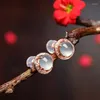 Stud Earrings Natural Chalcedony Egg Face Retro Light Luxury Rose Gold Diamond Charm Female Silver Jewelry