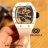 Richa Milles r 2824 Engrwolf Watch Series Rm68-01 Automatique Mécanique Blanc Poterie Bande Montre Pour Hommes