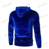 Herrtröjor tröjor Royal Blue Velvet Velor Hooded Sweatshirt Men 2022 Autumn New Casual Hip Hop Mens Hoodies Sweatshirts Sweat T231123