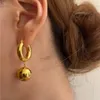 Dangle Earrings Vintage Metal Gold Color Smooth Ball Drop For Women Girl Minimalist Stainless Steel Hoop Jewelry Gifts