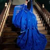 2024 Blue Shiny Ball Gown Quinceanera Dresses Flower Beaded Celebrity Party Gowns Sequined Graduation Vestido de 15 Anos Robe de