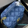 الكلاسيكية Matelasse Mini Box Box Crossbody Bag قابلة للتعديل حزام كتف مصمم فاخر عميق الأزرق الدنيم التجميلي حقائب اليد