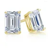 Stud Earrings High Quality Emerald Cut White CZ Women's 1 Micron 14K Gold Vermeil 925 Sterling Silver Jewelry For Gift