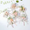 その他のファッションアクセサリーピンクの花柄のコサージュブレスレットリボンローズブライドメイドの花groom手weddingboutonnieres結婚promアクセサリJ230422