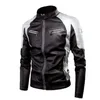 Herrjackor Men Winter Fleece Pu Jacket Motorcykel Vattentät coola kontrastfärger Klassisk Biker Läderjacka Motor Autumn Coat 231122