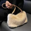 Evening Bags Autumn Winter Warm Faux Fur Soft Shoulder For Women Elegant Fluffy Plush Flap Ins Ladies Hand Beige Coffee