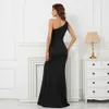 Party Dresses YIDINGZS Soft Satin Sexy Slit Black Evening Dres Slash Neck Maxi Long Prom 18987 230422