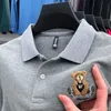 Polos masculinos 100 algodão luxo qualidade polo camisa outono urso requintado bordado manga longa camiseta tendência moda golf menswear top 231122