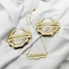 Ожерелья с подвесками, ожерелье с индивидуальным именем и комплект серег-кольцев из бамбука, персонализированные украшения из нержавеющей стали для мамы 231123