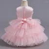 Fille Robes Bébé Filles Princesse Robe Tulle Puffy 1er Baptême Fête D'anniversaire Robe De Bal Paillettes Arc Enfants De Mariage Soirée Formelle