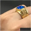 Bandringar mode retro guld drake totem rostfritt stål för män blå strass av storlek 7 8 9 10 11 12 droppleverans smycken ring dhsgh