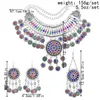 Ensemble de boucles d'oreilles et collier bohème Vintage, couleur métal, strass, pièce de monnaie, pompon, boucle d'oreille, bijoux de danse ethnique gitane afghane