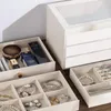 Jewelry Pouches White Leather Box Storage Necklace Stud Earrings Large Capacity Wooden Wedding