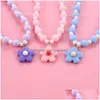 Pendant Necklaces Pendant Necklaces Sweet Kids Necklace Resin Cute Princess Flower Children Pink/Blue/Purple Bead Set For Girls Child Dhjq5