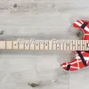 Seltene 5150 Edward Van Halen White Black Stripes Red E-Gitarre, linke Hand Floyd Rose Tremolo Bridge Whammy Bar, Sicherungsmutter, Ahornhals, Griffbrett, große Kopfplatte