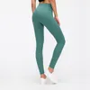 L-037 Meias-calças de cintura alta Calças de ioga de cor sólida com leggings elásticas na linha T Calças de moletom de sensação nua com bolso na cintura Calças de fitness femininas clássicas justas