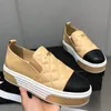 23SS f/w Sheepskin Womens Platform Heels klädskor Slip på loafers quiltad textur guldton metall mulor damer casual sko flickor utomhus strandsko med dammväska