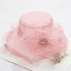 Designer Flower Beach Bucket Hats Dames Robe Wedding Organza Chapeau Womens Kentucky Derby Headswear Wide Brodd Backet Cap Tandage de mariage