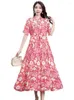 Casual Dresses 2023 Summer Short Sleeve Floral Dress Women Cotton Silk Beach Pleated Feminina