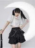 Юбки Houzhou Harajuku Готическая юбка высокая талия с двойной плиссированной юбкой Y2K нерегулярная черная панк -цепь уличная одежда горячая девушка мода мода P230422