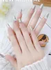 False Nails Press On Fashion Bow Nail Art Coffin Full Cover Stick Fake 24 PCS Bling Diamond Tips for Women Girls