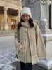Misto lana da donna Moda donna Cappotti caldi con sciarpa Elegante tasca a maniche lunghe Tasca monopetto Giacche Autunno Inverno Lady Loose Streetwear 231123