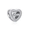 Loose Gemstones Shiny Forever Family Heart Shaped Charm Love Dad Mom Bead Fit Bracelet 925 Silver Pendant For Women DIY Jewelry Gift