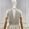 Casual Dresses 2023 Summer Sexy Lady Holiday White Grey Sleeveless Deep V Neck Women Top Quality Linen Maxi