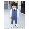 Kläduppsättningar pojkes 2 -stycken Set Slim Fit Grey Elegant Full Children Wedding Luxury High Quality Vest Waistcoat Pants