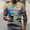 Men's T Shirts Summer Crew Neck Shirt Oil Painting Style 3D Print Casual Short Sleeve Fallow Fashion Men Clothing