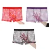 Underpants 3pcs/Iot Boxers Mens Lace Mesh Sheer Transparent Underwear Shorts Sexy Breathable Large Size Comfortable Male Trunks Panties