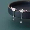 Stud -oorbellen schoonheid Sakura Pearl zirkon voor vrouwen elegante kristallen bloem kersen bloesems oorrang jubileum bruiloft sieraden