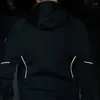 メンズフーディーズブラックドーディメンズジッパーフロントランニングスウェットシャツ豪華なフード付き暖かいwweatshirts男性と反射的なストライプ