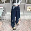 Het tjej hög midja baggy jeans kvinna hål vintage streetwear hip hop elegant bred ben byxa kvinnlig dagligen alla matcher trendiga