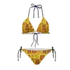 Costume da bagno da donna Reggiseno bikini Set da donna Costume da bagno sexy con fasciatura Abbigliamento tribale polinesiano Stampa di fiori di tiarè in bianco e nero Vita bassa