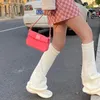 Kvinnliga strumpor japanska punk boot manschetter gotisk stickad jk tjej harajuku lång kabel blossade knä kuddar tillbehör